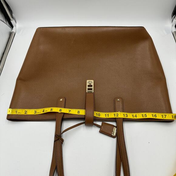Michael Kors Karson Camel Brown Pebbled Leather Carry All Tote Bag Luggage Large - Picture 15 of 16